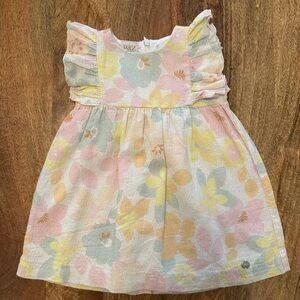 Paz Kids Pastel Floral Flutter-Sleeve Dress - Pink/Yellow